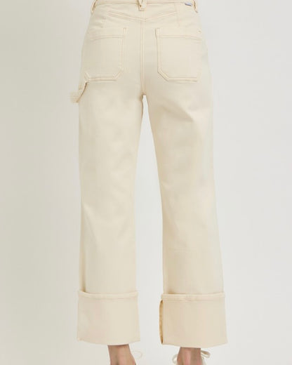 Ivory High Rise Wide Cuffed Denim
