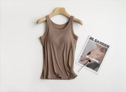 Rib Soft tank top w built in bra: Cocoa