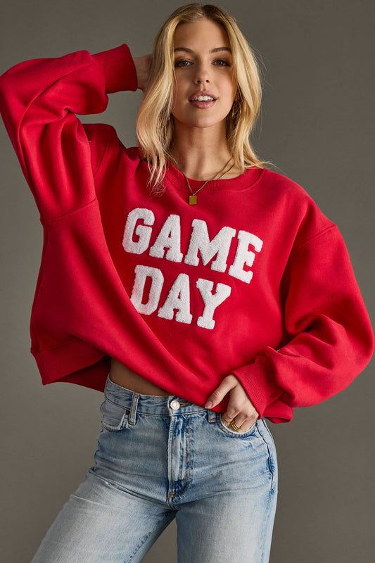 Red Fuzzy Letter Game Day Sweatshirt
