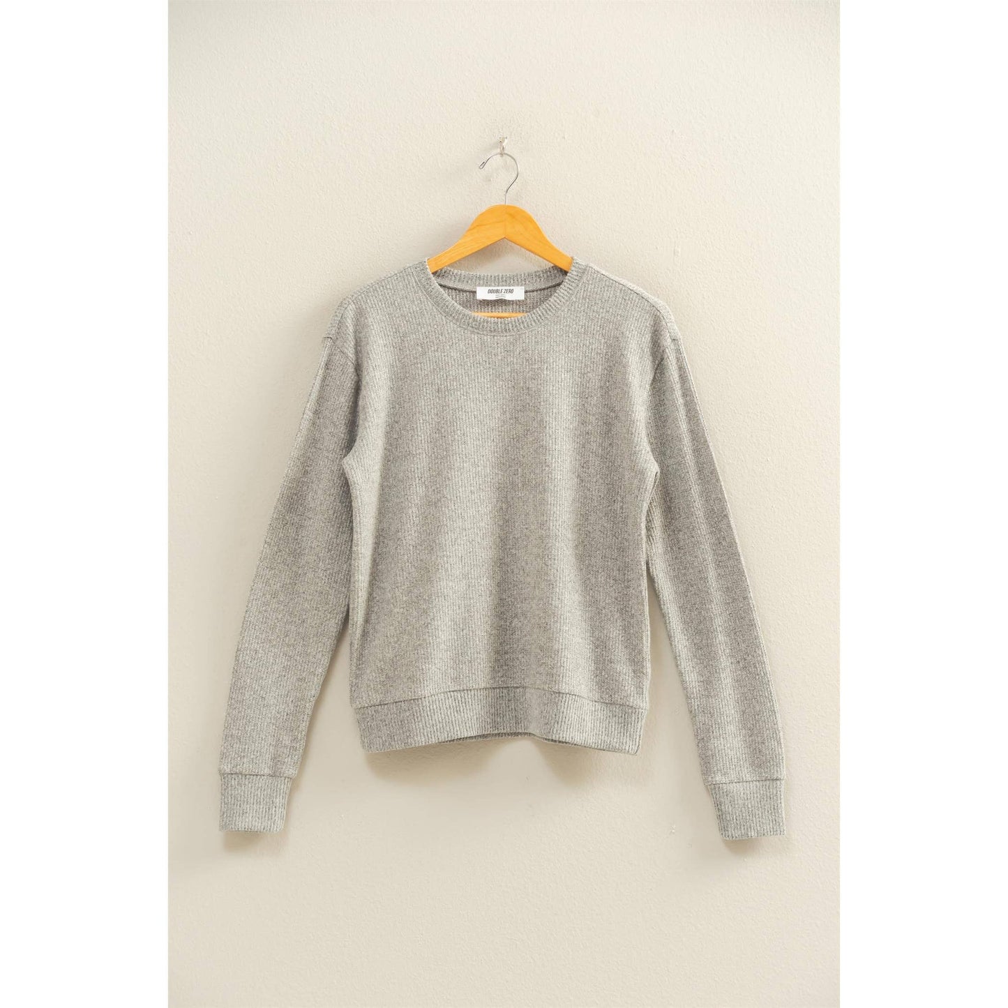 Brushed Crew Neck Long Sleeve Top: HEATHER GRAY