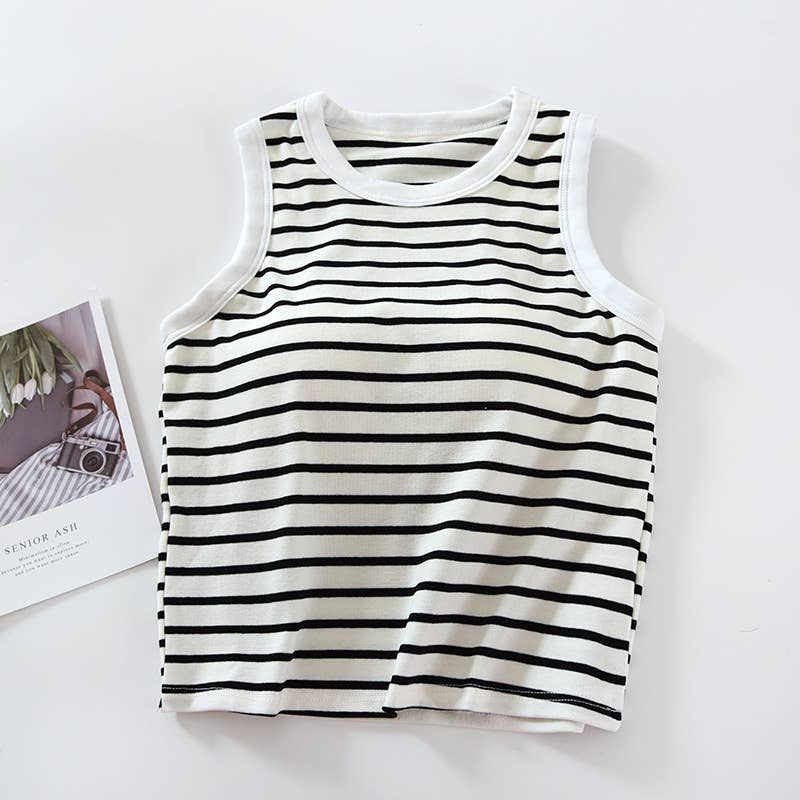 Stripe Tank w Shelf Bra: White/Black