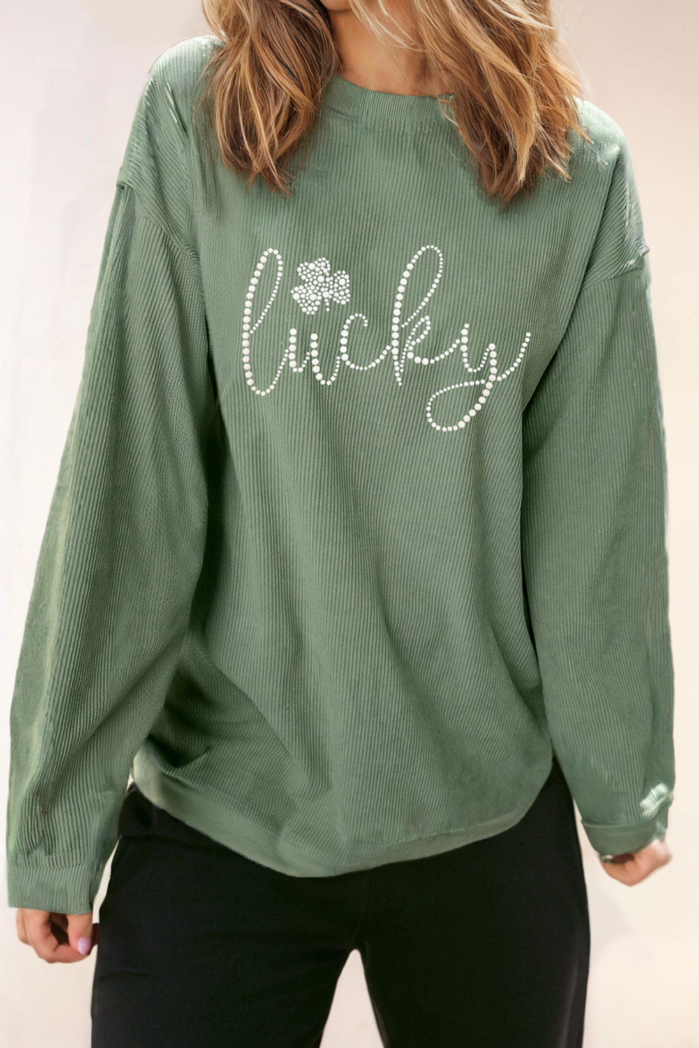 Rhinestone Lucky Ribbed St Patrick Sweatshirt