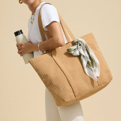 Quilted Tote Bag with Woven Texture