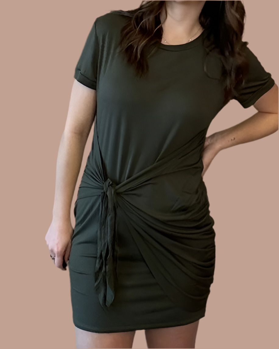 Solid Wrap Tie Dress