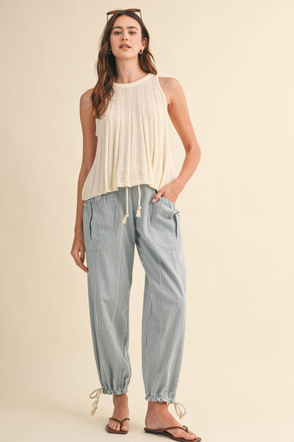 Striped Parachute Pants: Denim