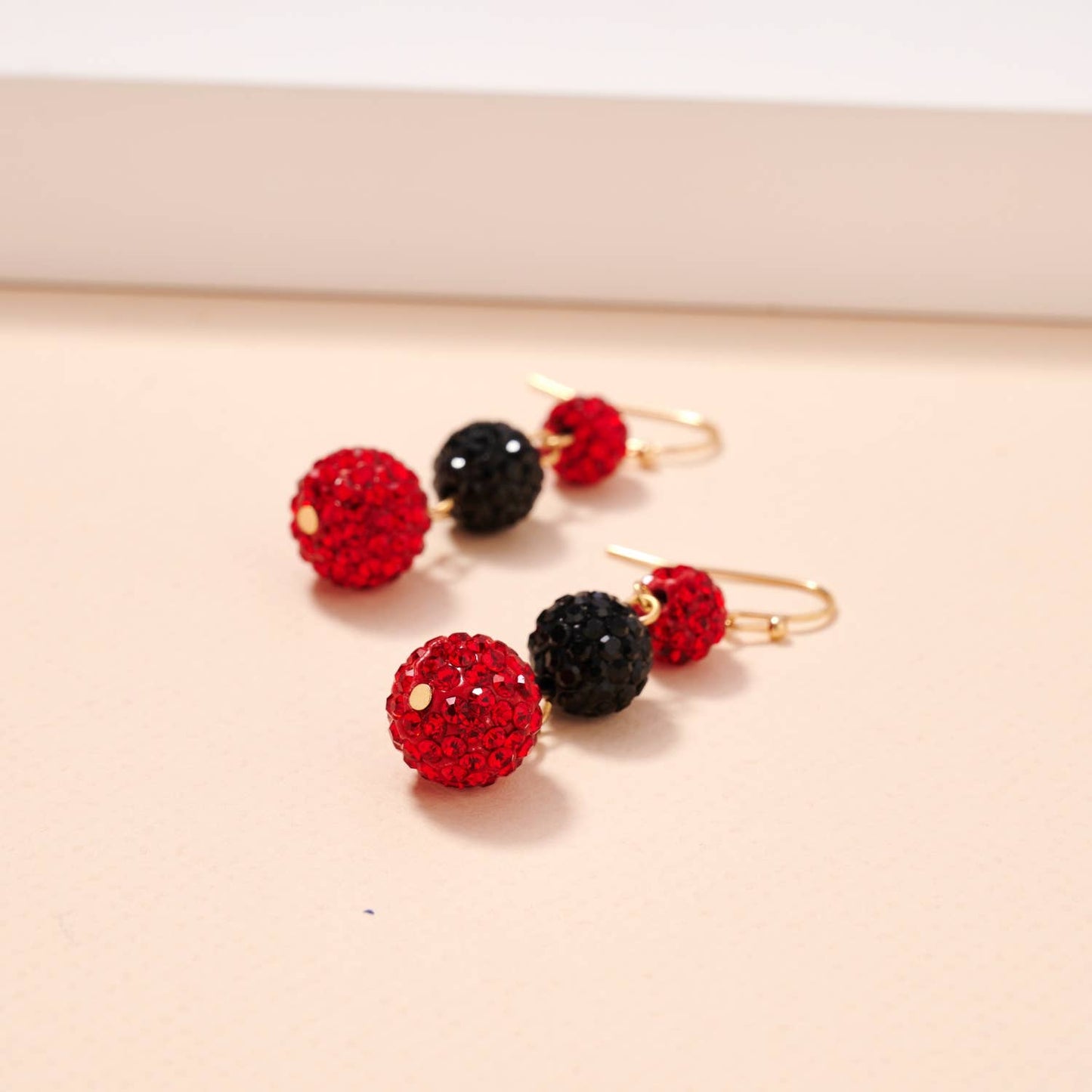 Game Day Rhinestone Dangling Earrings: Red/Black