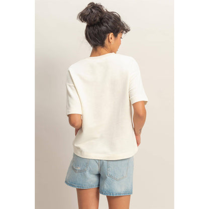 Crew Neck Short Sleeve Top: WHIP CREAM
