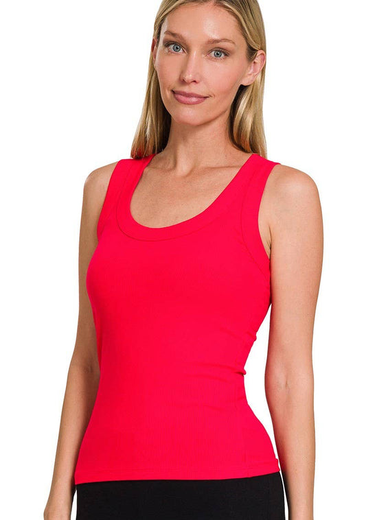 Ribbed Scoop Neck Tank Top: RUBY