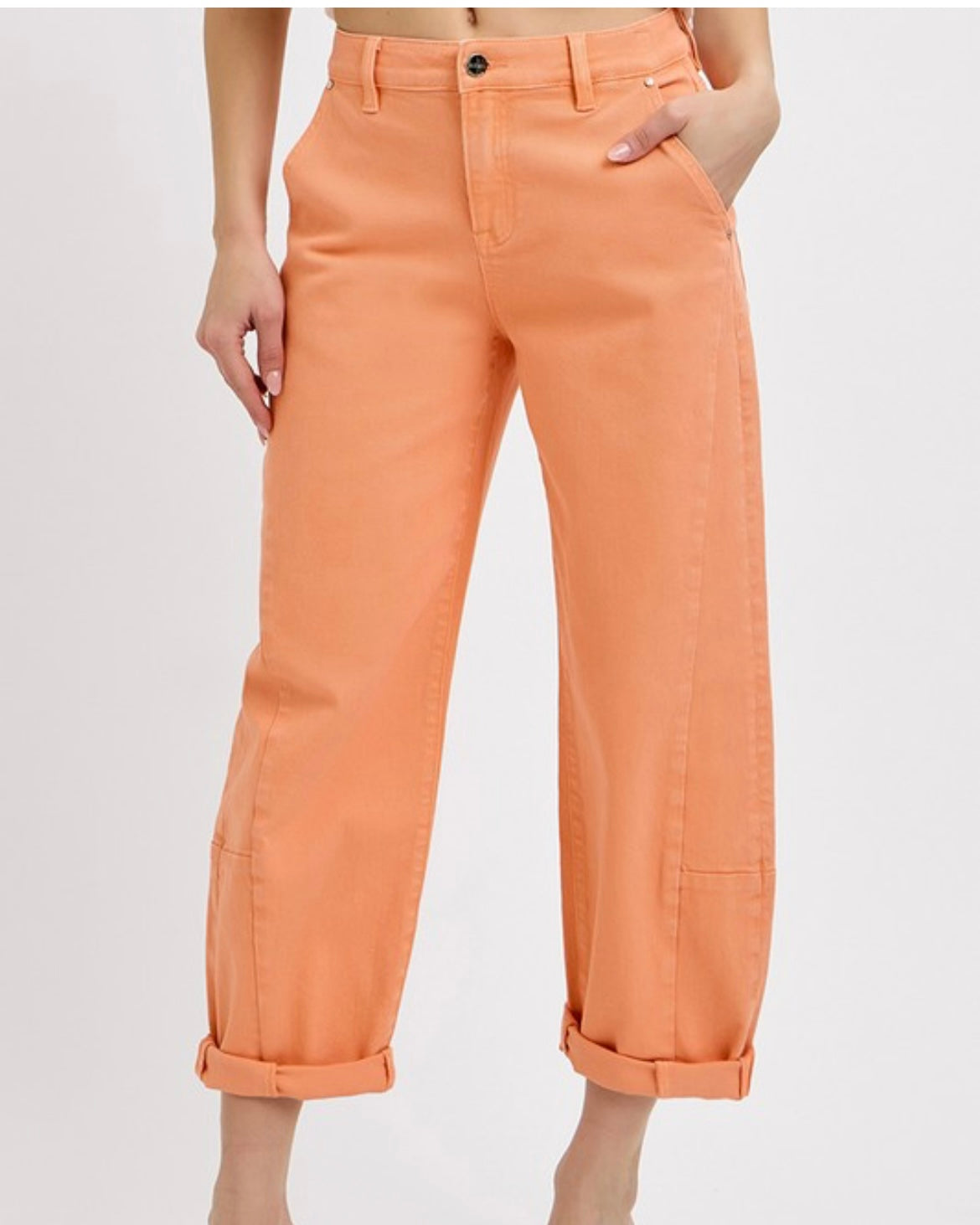 High Rise Relaxed Barrel Coral Jeans