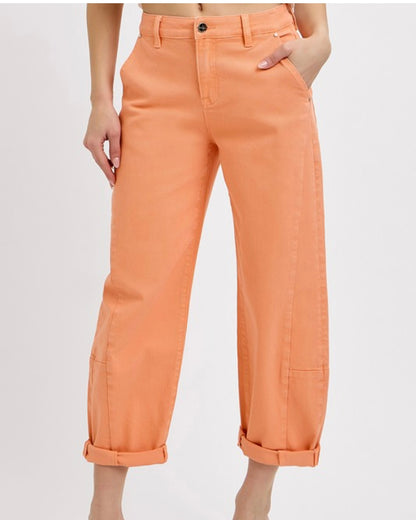 High Rise Relaxed Barrel Coral Jeans