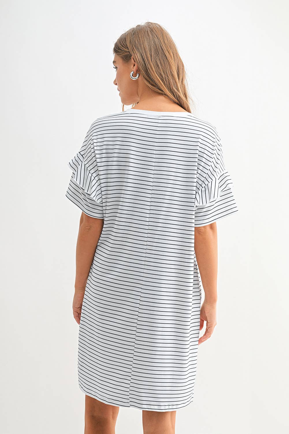 Stripe Ruffled Short Sleeve Dress