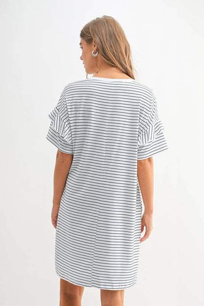Stripe Ruffled Short Sleeve Dress