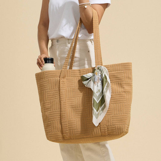Quilted Tote Bag with Woven Texture