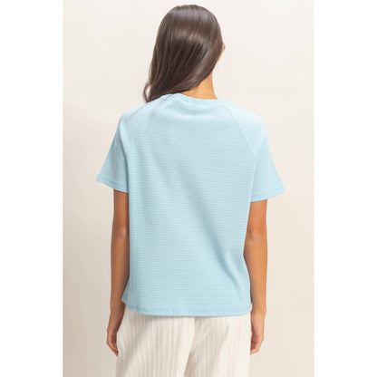 Textured Striped Raglan Sleeve Tee: BABY BLUE