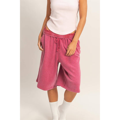 French Terry Bermuda Shorts: DARK RED