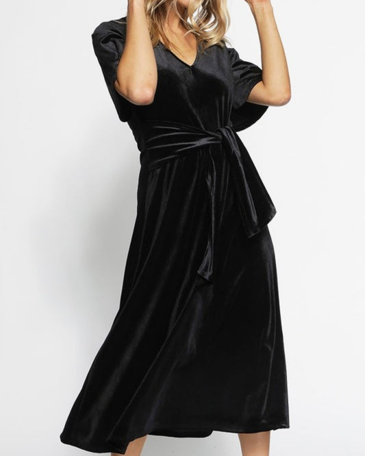 V Neck Velvet Midi Dress