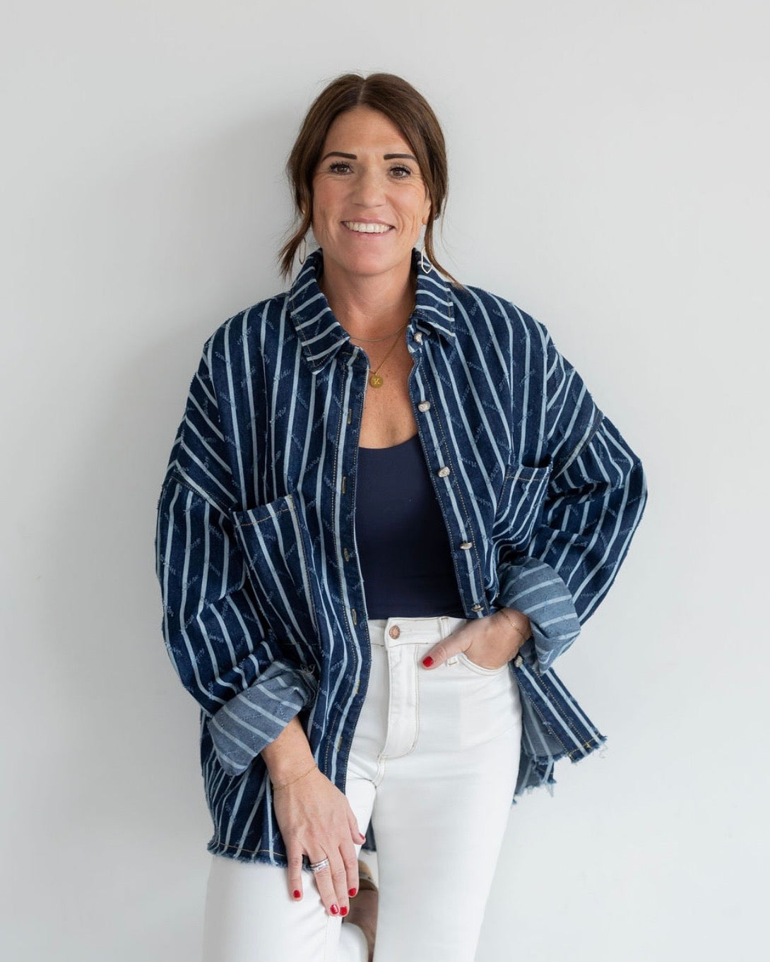 Stripe Denim Button Up Long Sleeve
