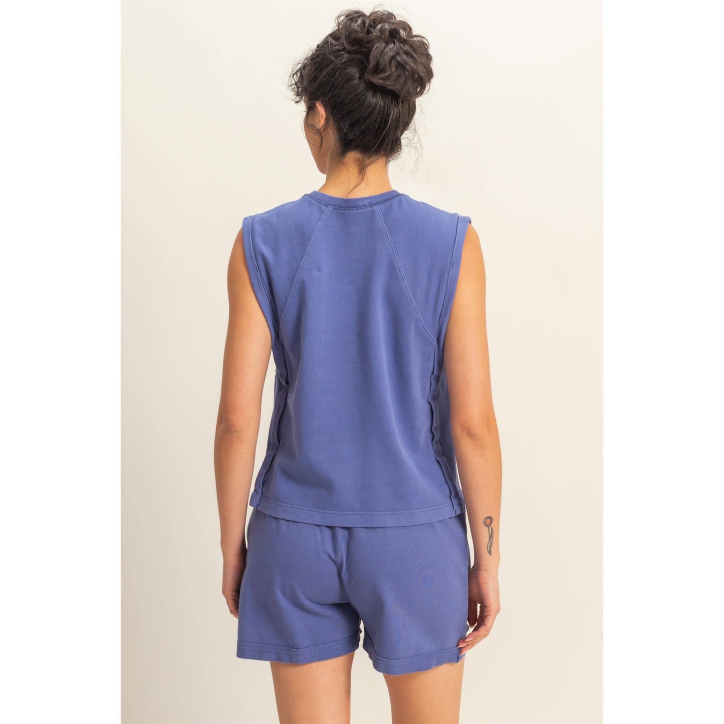 Round Neck Sleeveless Top: DUSTY INDIGO