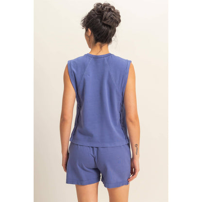 Round Neck Sleeveless Top: DUSTY INDIGO