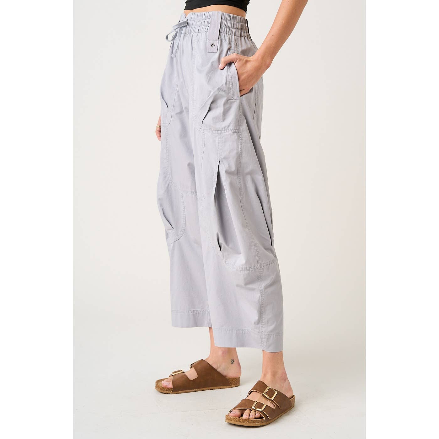 WASHED LOOSE FIT PARACHUTE CARGO PANTS: SILVER