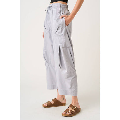 WASHED LOOSE FIT PARACHUTE CARGO PANTS: SILVER