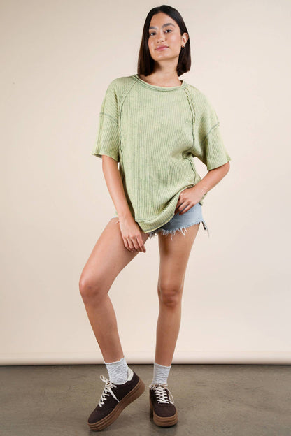 Mineral Washed Oversized Sage Top