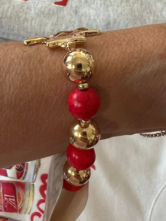 Chiefs Red and Gold Bead Bracelet