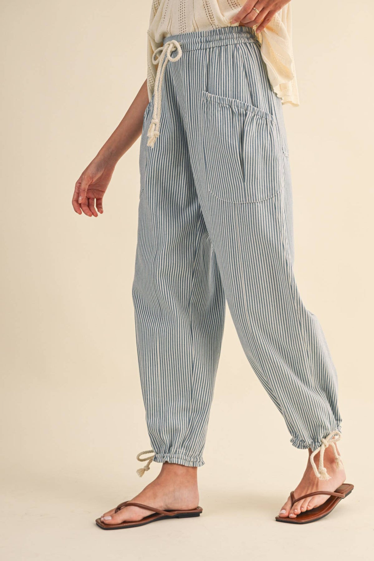 Striped Parachute Pants: Denim