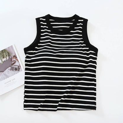 Stripe Tank w Shelf Bra: Black/White