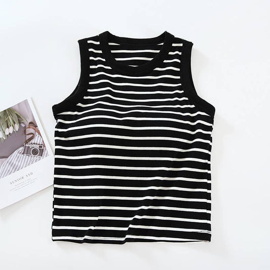 Stripe Tank w Shelf Bra: Black/White
