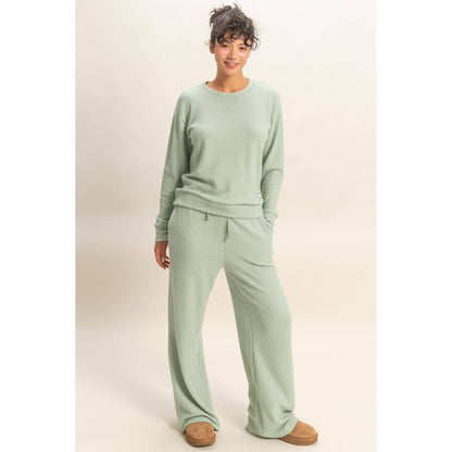 Brushed Crew Neck Long Sleeve Top: SAGE GREEN