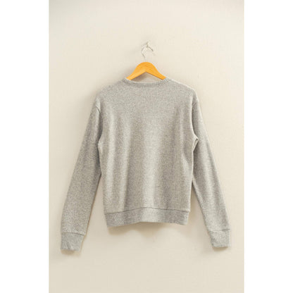 Brushed Crew Neck Long Sleeve Top: HEATHER GRAY