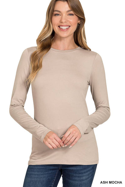Super Soft Long Sleeve Basic Tee- Lt. Mocha