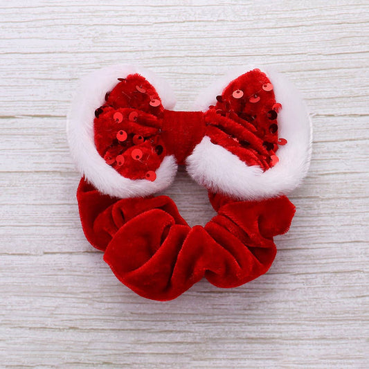 Red Sequin Christmas Bow Scrunchie