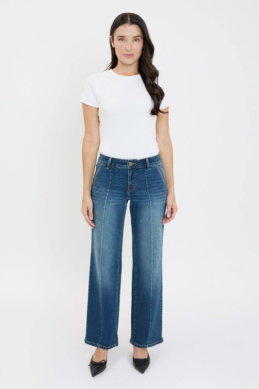 Mid Rise Front Seam Wide Leg Jeans