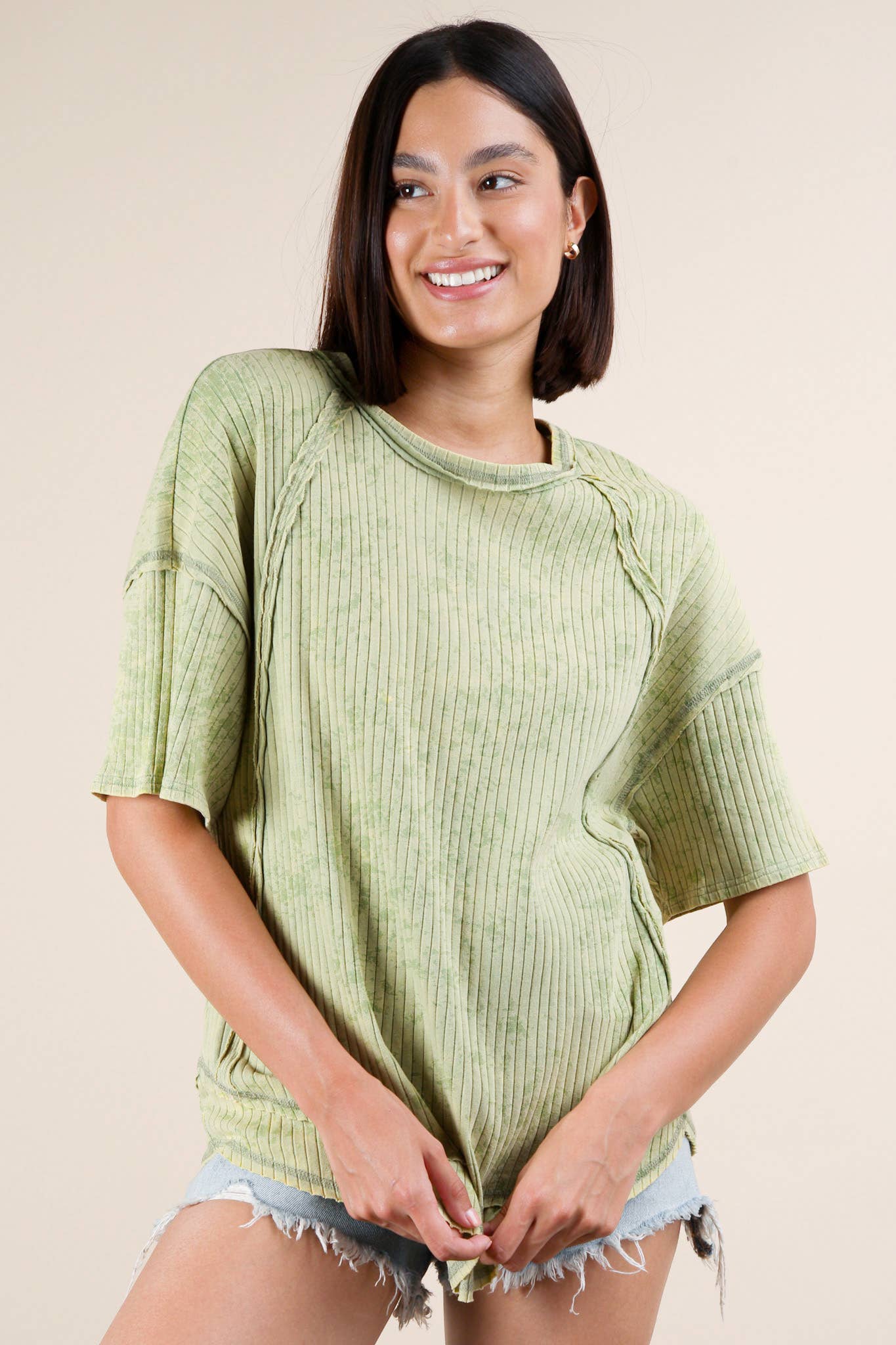 Mineral Washed Oversized Sage Top