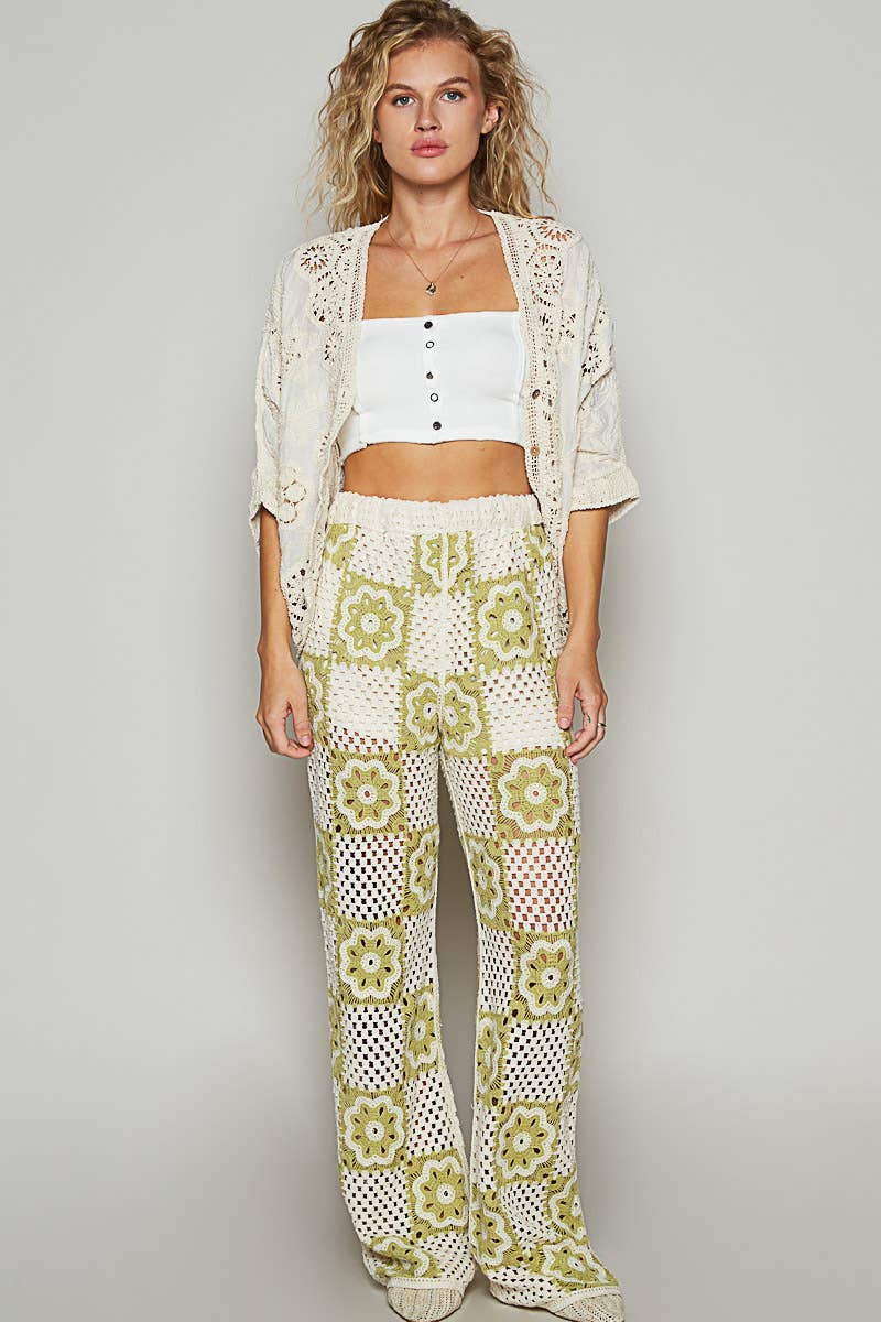 Crochet V-Neck Cardigan: NATURAL