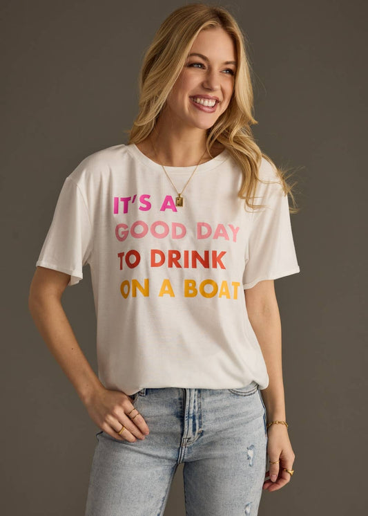 White Drink On A Boat Tee