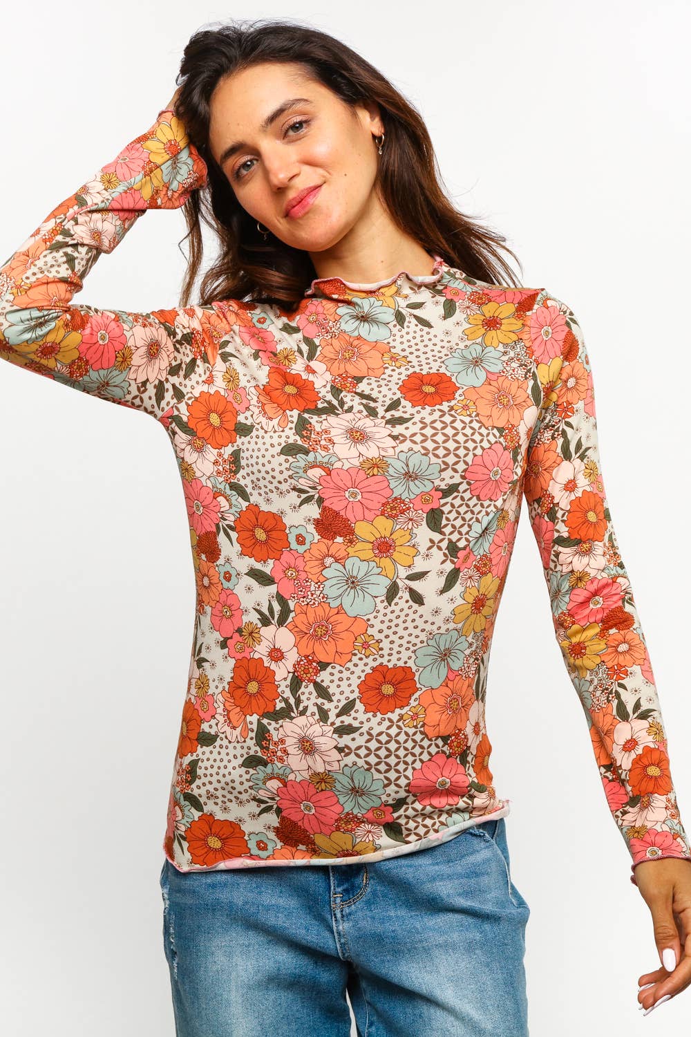 Fall Floral Mock Neck Top