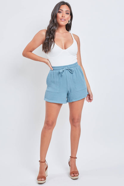 Gauze Drawstring Banded Hem Shorts
