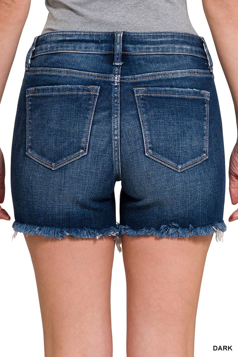 MR Frayed Hem Denim Shorts-Dark