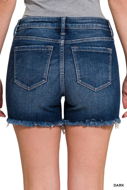 MR Frayed Hem Denim Shorts-Dark