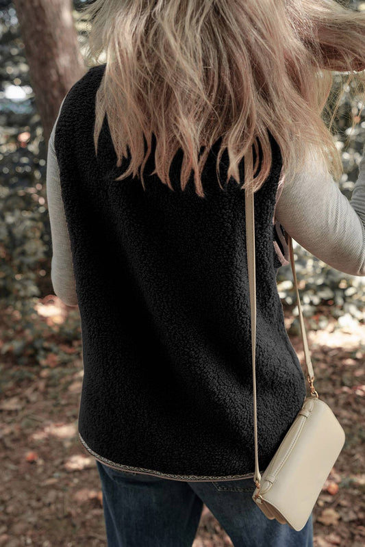 Contrast Trim Toggle Button Vest: Dark Grey