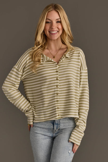 Lt. Green & Ivory Striped Cardigan