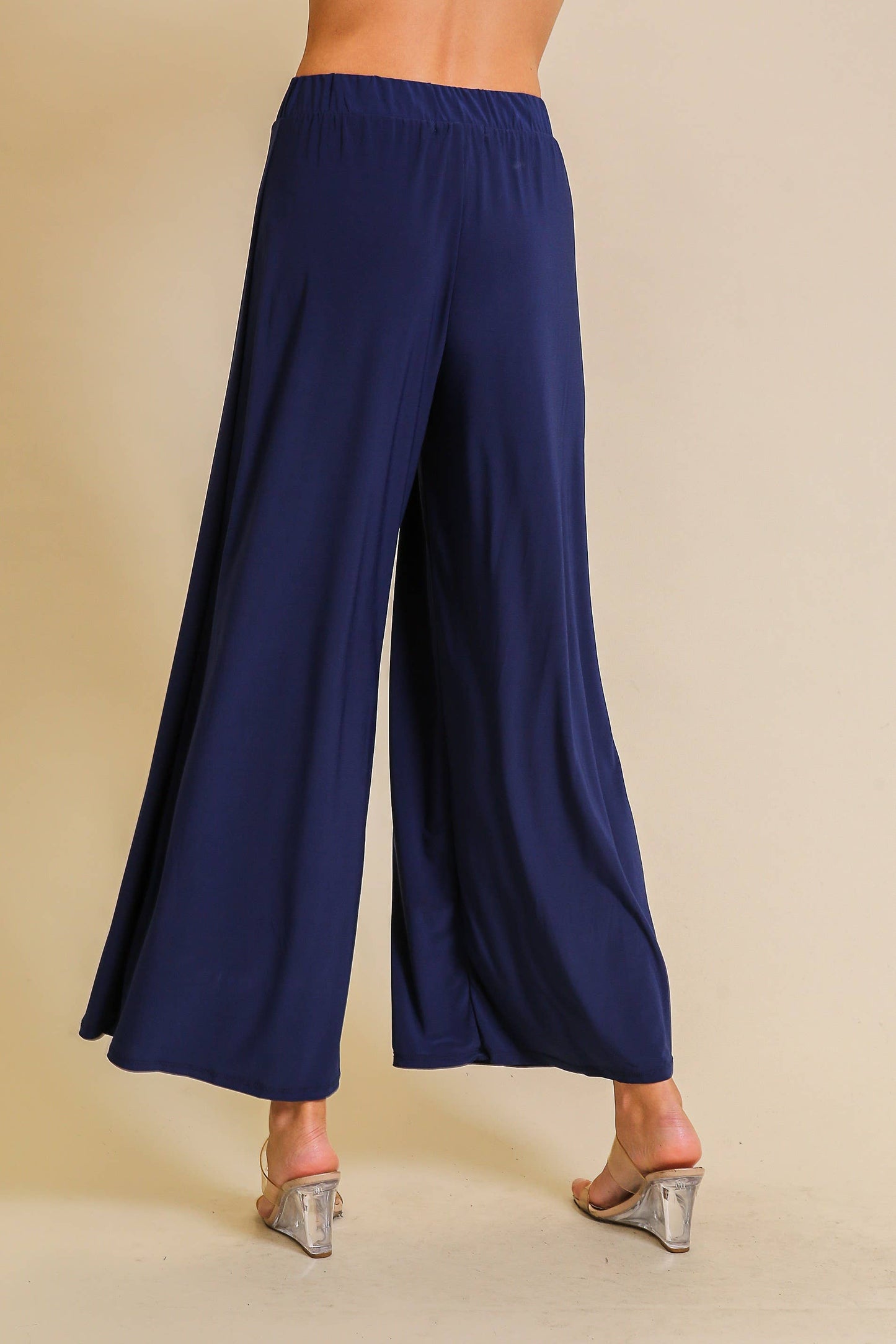 Elastic HW Knit Wide Leg Pants: Navy