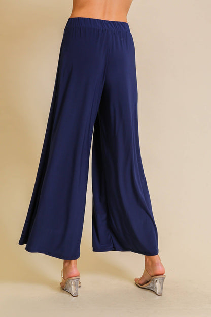 Elastic HW Knit Wide Leg Pants: Navy