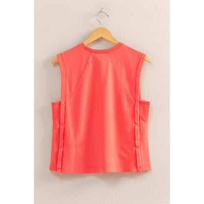 Round Neck Sleeveless Top: CORAL