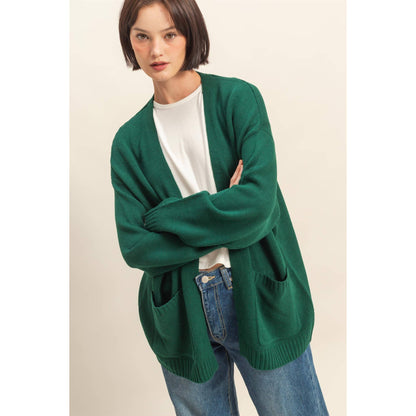 Oversized Cardigan With Pockets: DARK GREEN
