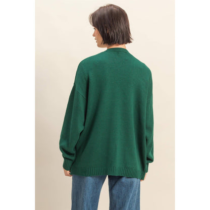Oversized Cardigan With Pockets: DARK GREEN