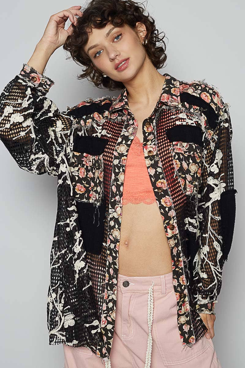 Blue Crochet Lace Floral Top